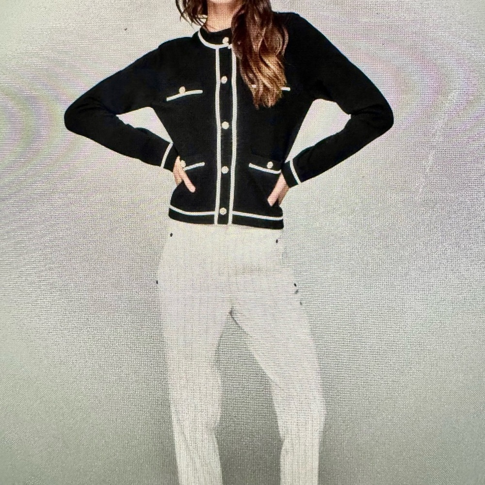 NWT Karl Lagerfeld Black and White Crew Neck Cardigan
